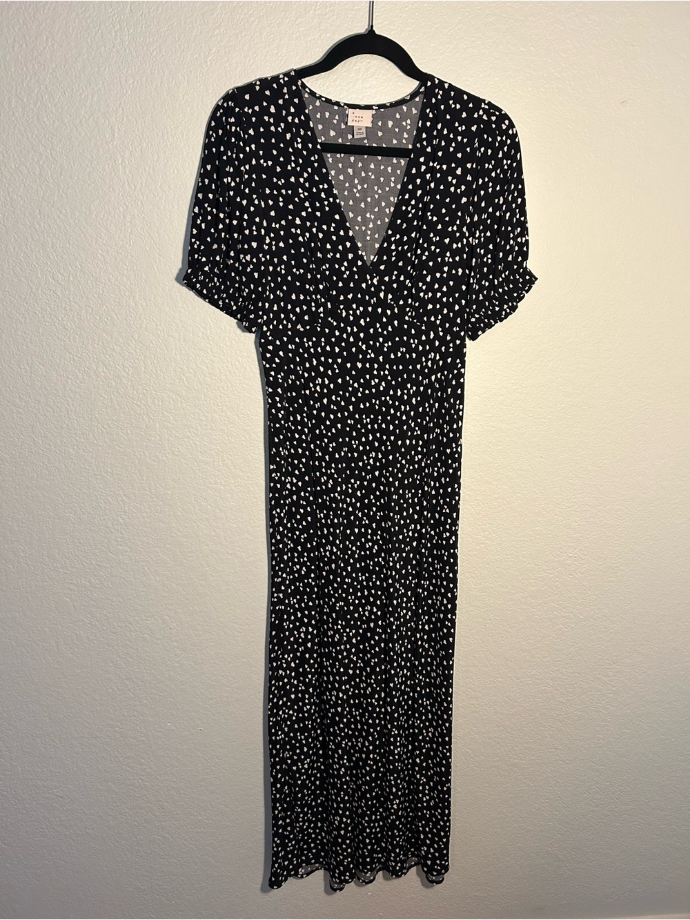 A New Day Black Midi Dress with White Heart Print size XS